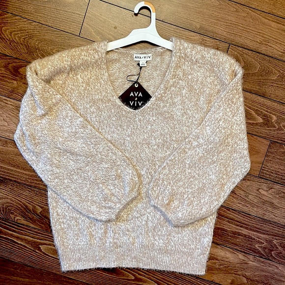 Ava & Viv marled cream and tan fuzzy pullover plus sizes NWT - Picture 2 of 10